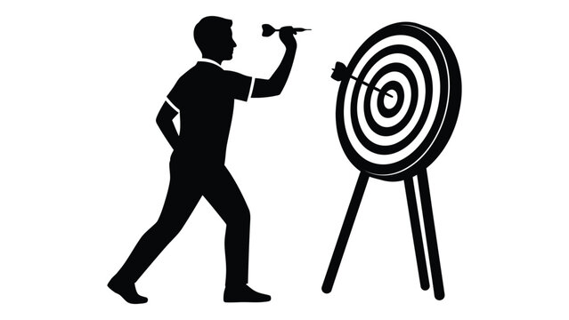 A man throwing a dart at a target isolated on white background, Vector