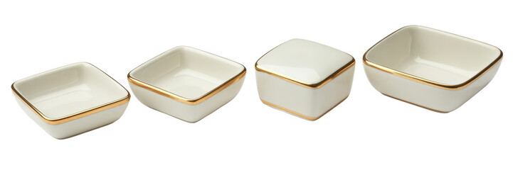 White Ceramic Bowls with Gold Trim white bowls home decor isolated on a transparent background