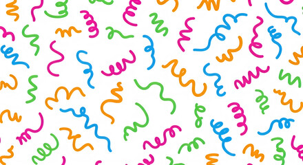 Fototapeta premium Colorful curly ribbons in pink, blue, green, and orange isolated on transparent background