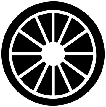 Vector graphic of a black color wheel chart symbol with radiating spokes and a central white circle representing artistic color theory design elements and creative concepts