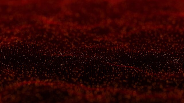 Abstract red digital particle wave background. Glowing data flow texture for technology, business, and futuristic motion graphics.