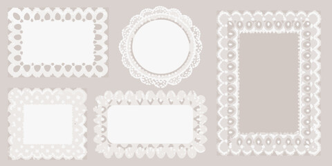 Collection of ornate white lace frames in various shapes and sizes