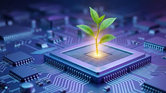 Growing plant on microchip circuit board