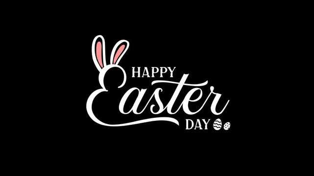 Happy Easter Greeting Video, happy easter animation handwritten holiday wishes. Animation drawing text happy easter with transparent background. Alpha channel 4k