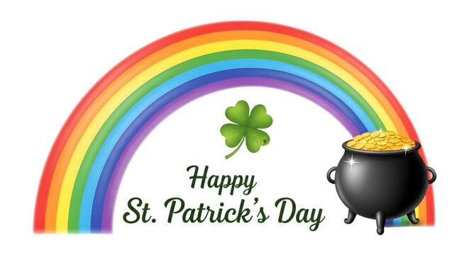Happy st patrick's day rainbow pot of gold shamrock irish luck