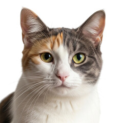 Obraz premium Closeup of a calico cat isolated on transparent background looking forward