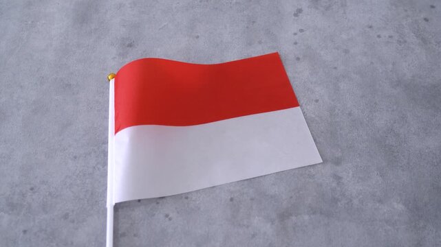 Monaco flag close up on gray background. Monegasque national flag.