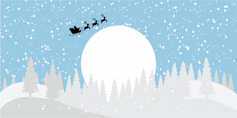 Santa claus and reindeer fly across a winter scene with a full moon © RanjanKumar
