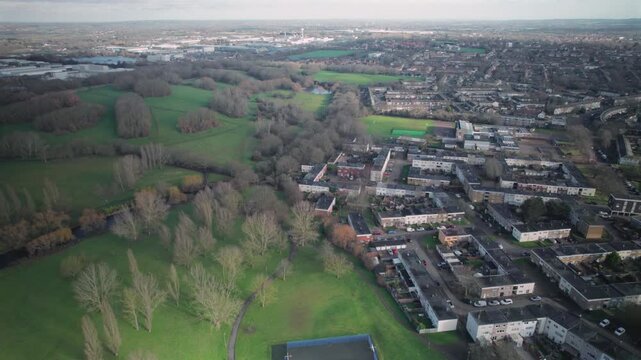Gloucester Park, Basildon, Essex, Establishing Aerial Drone View