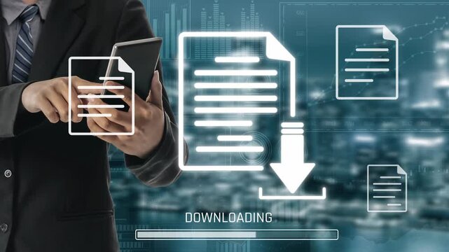 Visual representation of digital document downloading, showing file transfer, data access, and progress status for secure and efficient information retrieval Marrow