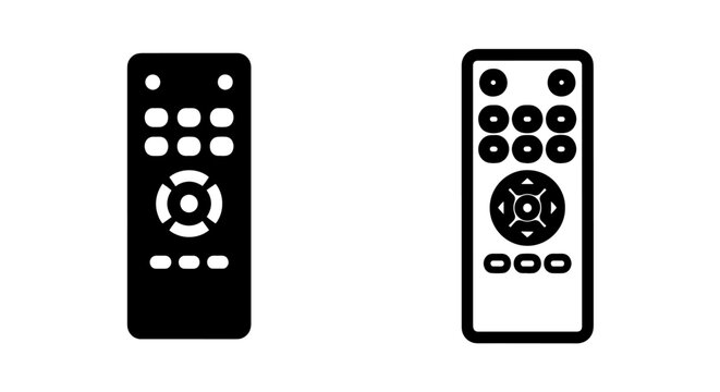 Remote Control Icons: Black Solid and White Outline Versions