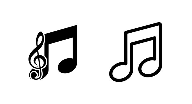 Musical notes icons: treble clef and eighth note in solid and outline styles for music concepts