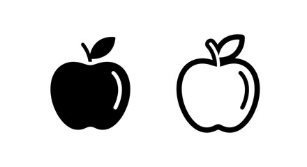 Apple Icons: Solid Black and Outline - Healthy Food Symbols