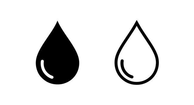 Simple water drop icon, clean and minimalist symbol in black and outline