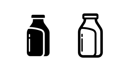 Obraz premium Milk bottle icons: solid black and outline vector illustration for dairy