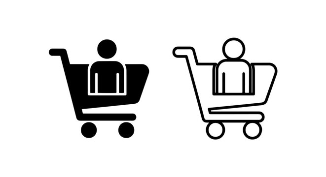 Shopping cart with user icon, customer buying and online shop account symbol for e-commerce.