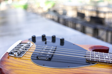 Close Electric Bass Guitar With
