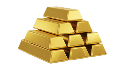 Stack of gold bars pile shiny isolated on a transparent background