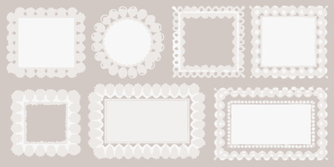 Collection of decorative scalloped and rectangular frame borders in neutral tones