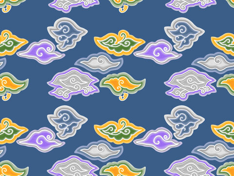 Contemporary Mega Mendung Batik Motif with beautiful colors, a typical batik motif from Cirebon, West Java, Indonesia, which depicts a blend of Javanese and Chinese culture.