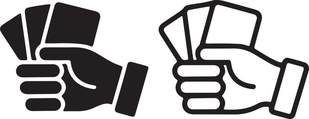 hand holding cards icon solid and outline vector illustration