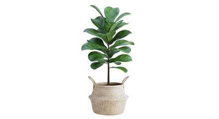 Obraz premium Fiddle Leaf Fig plant in woven basket