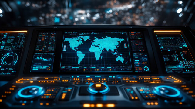 The console screen displays a world map.