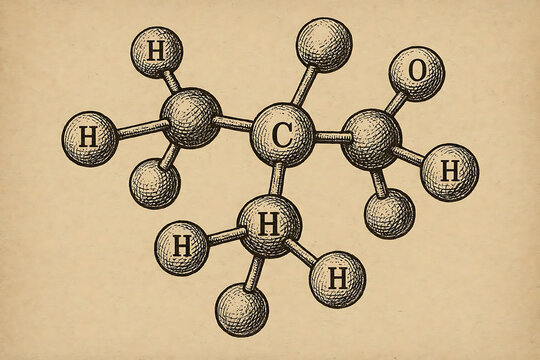 Vintage Illustration of Ethanol Molecule Structure C2H5OH