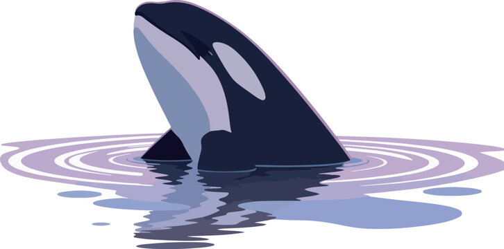 Pixel Art Orca Whale Emerging From Purple Water