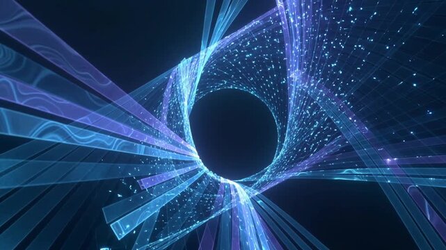 Abstract Swirling Tunnel Of Blue And Purple Light With Particles vortex futuristic