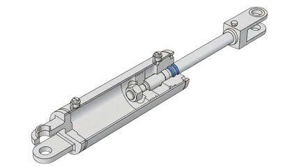 3D CAD rendered cutaway view of an industrial hydraulic cylinder assembly