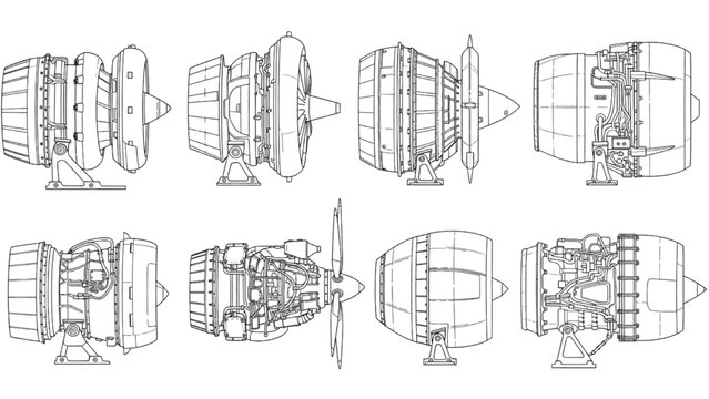 Jet Turbine Engine Component Breakdown 2D Technical Drawing &ndash; Aerospace Engineering Illustration
