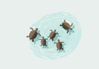 Obraz premium Pixel Art Sea Turtles Swimming in Blue Water Top View
