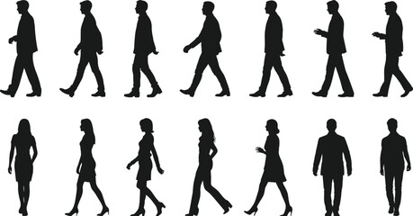 Fototapeta premium Assortment of Business People Silhouettes in Motion and Poses on White walking