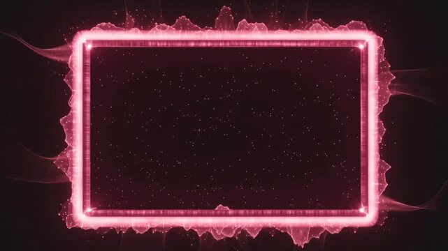 Glowing Pink Rectangular Frame With Particles And Swirls On Dark Background abstract border