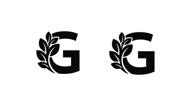 Elegant floral letter g design with symmetrical botanical elements silhouette