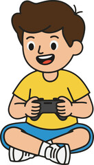 happy boy sitting and playing video games with a controller