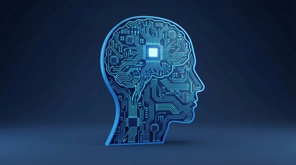 Futuristic digital brain concept with glowing CPU chip and circuit board patterns.