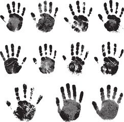 Black Handprint With Fingerprint Texture Vector Illustration Set on white background 