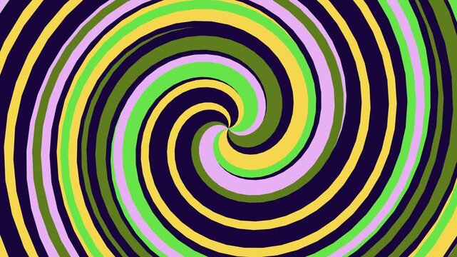 Vibrant multicolored spiral pattern with yellow green and pink hues on a dark background