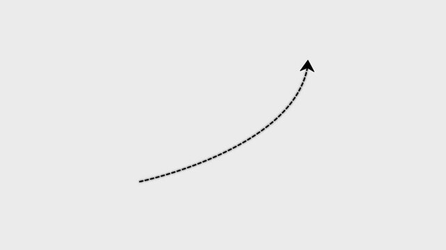 Animated thin arrow set with arrowheads and alpha channel, white up direction arrow with dotted line on transparent background, 4K video.