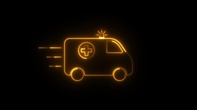 Neon Out Line ambulance icon animation. Glowing Medical rescue service motion. Ambulance emergency service 4k video footage.
