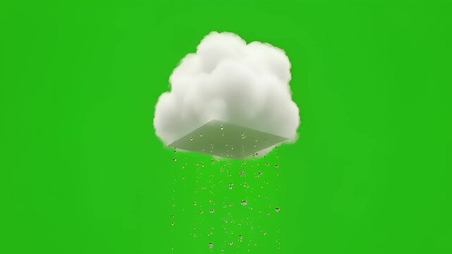 Rainy day with cloud and water droplets on green screen background