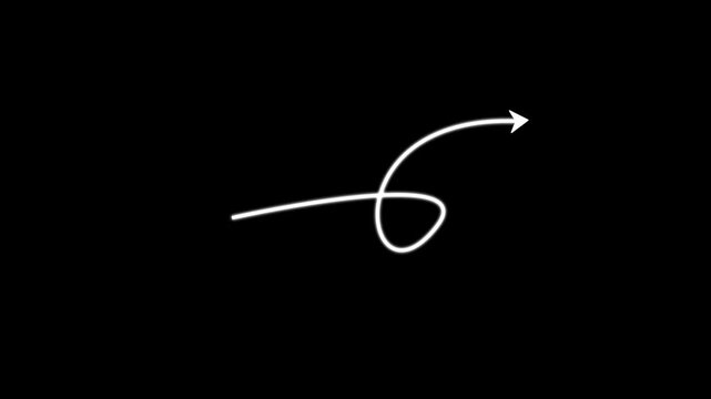 Animated arrow following wavy dotted line, directional target indicator symbol, isolated design, 4K motion graphics video.