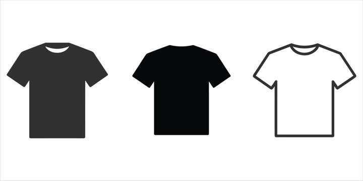Three T- Shirt Icons Gray Solid Black Solid and Outline on White t-shirt clothing
