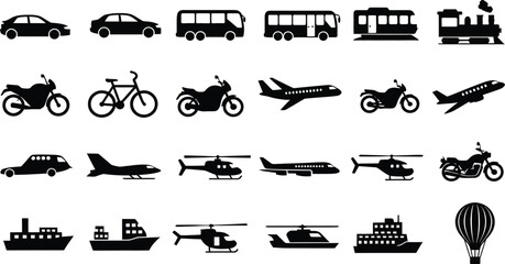 Transportation modes and vehicles icon set © UMMAH