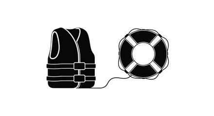 Life vest and ring buoy depicted in a striking black silhouette © Rita