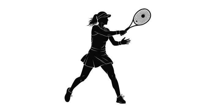 Female tennis player preparing to hit a forehand dynamic action silhouette