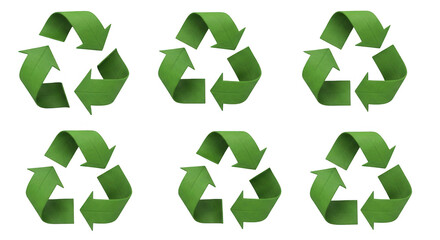 Fototapeta premium six green recycling symbols displayed on a white background suggesting environmental conservation efforts and waste management possibly for infographics or design
