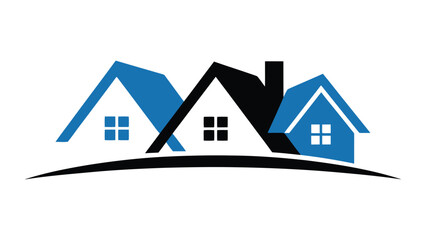 Fototapeta premium Three modern houses connected by a single roof under a wavy line